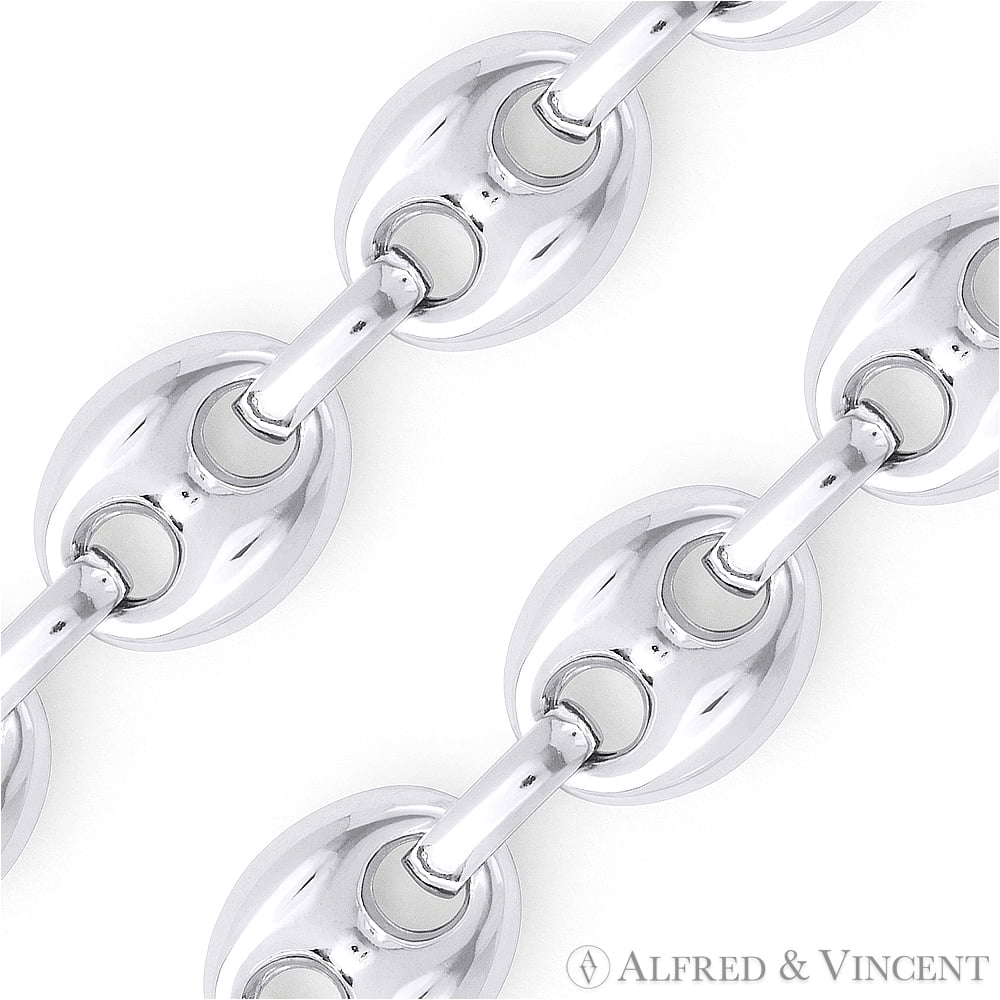 9.1mm Puffed Marina / Mariner Link Italian Chain Necklace in .925 Sterling Silver