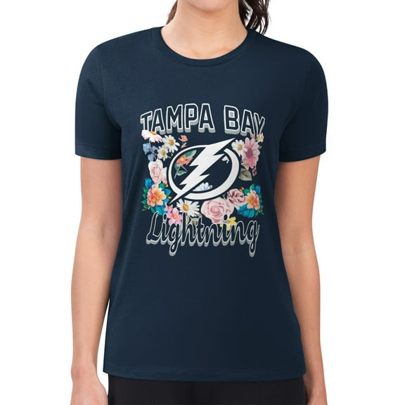 Women's G-III 4Her by Carl Banks Navy Tampa Bay Lightning Super-Slim Fit Lightweight Flower Logo T-Shirt