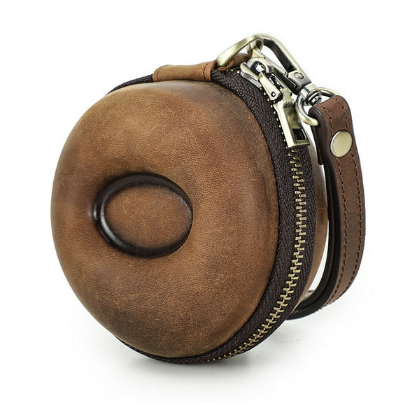 Bigcan Vintage Crazy Horse Leather Watch Case – Single Watch Portable Travel Case with Removable Wrist Strap, Zipper Closure, and Customizable Engraving