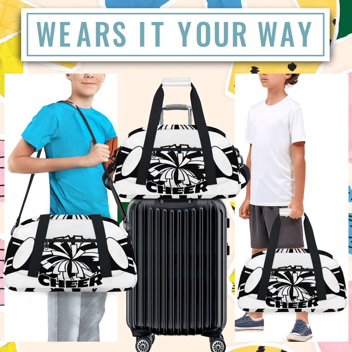 Herdesigns Sports Duffle Bags Travel Duffle Bag Gym Bag Cheerleading Weekender Travel Bag Waterproof Overnight Bag Carry On Travel Tote Bag Dance Bags