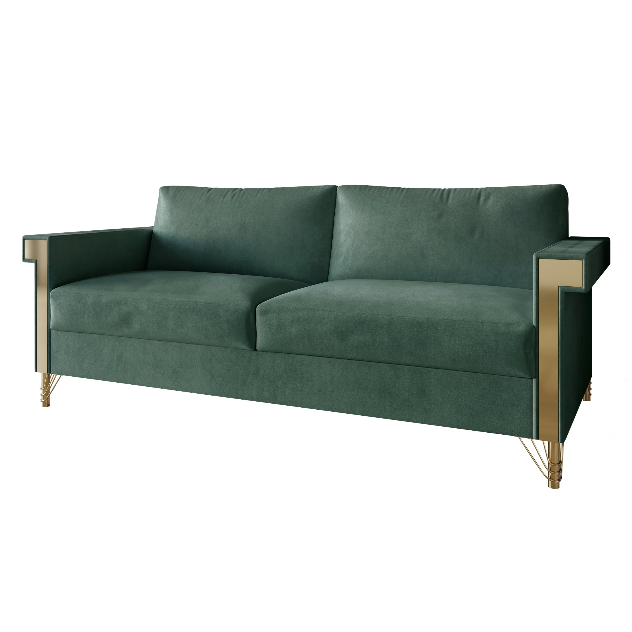 Castle Place Comtemporary Glam Velvet Upholstered Sofa, Carribean Green