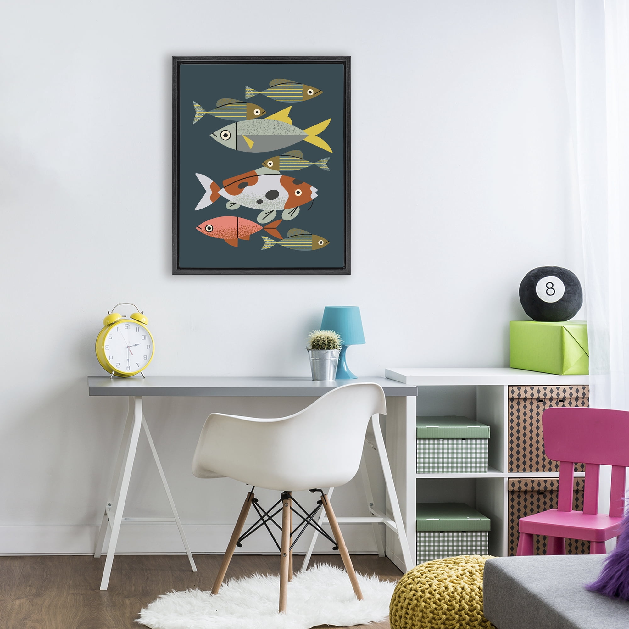 Stupell Industries Midcentury Pond Fishes Black Framed Floater Canvas Wall Art, design by Renea L. Thull