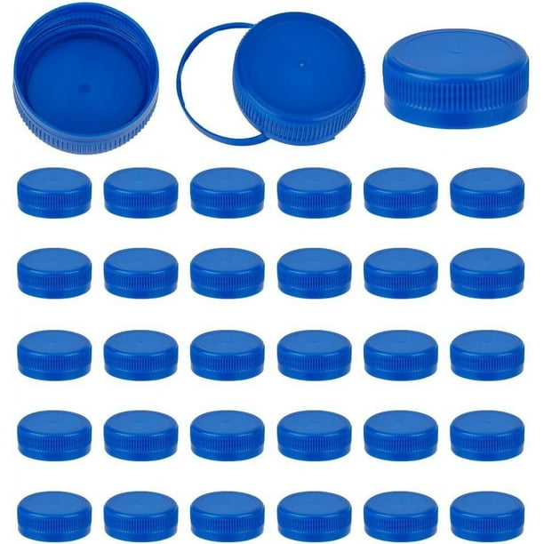 50 Tapones de Plástico Azules para Botellas, de Rosca, 37.5 mm de Diámetro Interior. Tapas para Botellas y Jarras con Precinto de Seguridad. Tapones de Repuesto.