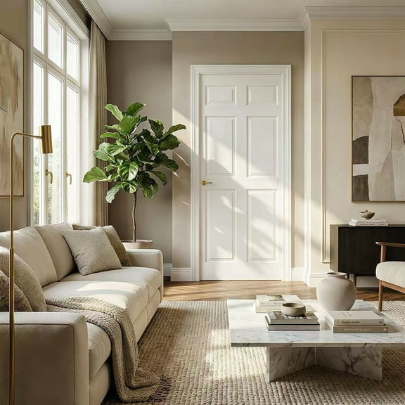 28" x 80" Primed Slab Door 6-Paneled Solid Core Wood Standard Door Without Hardware Kit