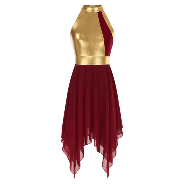 Nyeemya Robe de Danse Sans Manches Ourlet Asymétrique Culte Danse Lyrique Tunique Bourgogne S