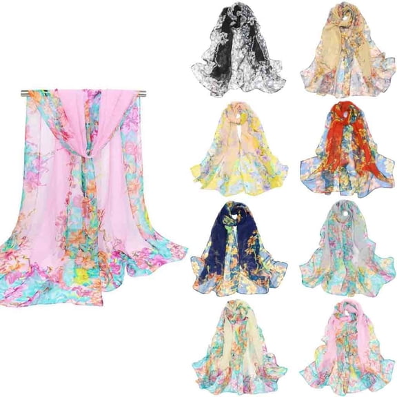 Helii Scarfs for Women Lightweight Silky Scarf Floral Pattern Chiffon Long Shawl Wraps