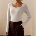 thumbnail image 1 of Womens Long Sleeve Shirts Crop Tops Solid Square Neck Going Out Basics Tees with Chest Pad (Beige XL), 1 of 3