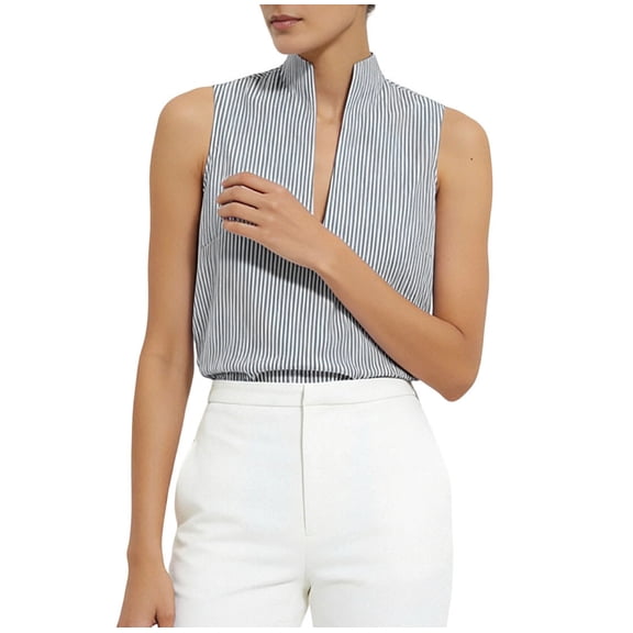 AUNVITO Women's Sleeveless Striped Shirt Casual and Fashionable Top