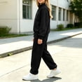thumbnail image 4 of OGLCCG Girls Sweatsuit 2 Piece Sets Fall Fleece Hoodie and Wide Leg Sweatpants Set with Pockets Tracksuit Jogging Outfits(Black,12-13 Years), 4 of 6
