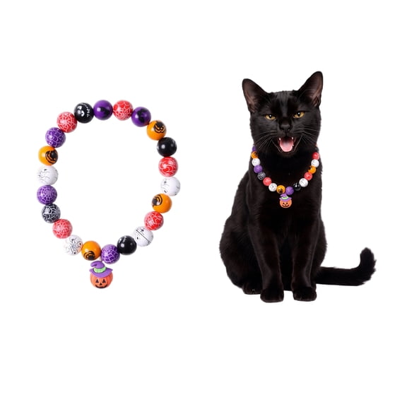 Halloween Pet Collars, Halloween Cat Collar, Collar for Small Dogs, Collar for Cats, 12 Inch L Length, Random Mixed Multi-Colored Halloween Bead Design for Small Puppies and