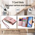 thumbnail image 5 of Feishell for Samsung Galaxy A13 5G Case,RFID Blocking Wallet Case for Women Men,Premium PU Leather Credit Card Holder Zipper Pocket Magnetic Buckle Flip Kickstand Phone Case with Wrist Strap,Pink, 5 of 10