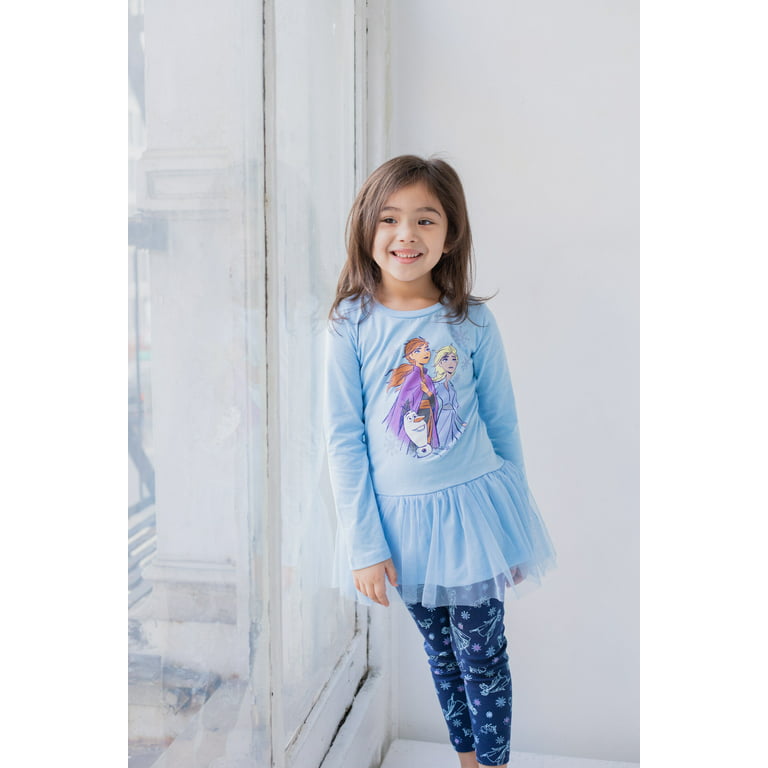 Disney Frozen Elsa Princess Anna Toddler Girls Peplum T-Shirt and Leggings  Outfit Set Infant to Little Kid