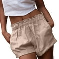 thumbnail image 3 of Cmfcve Women's Linen Shorts Plus Size Loose Wide Leg Sweat Shorts High Waist Straight Summer Shorts, 3 of 7
