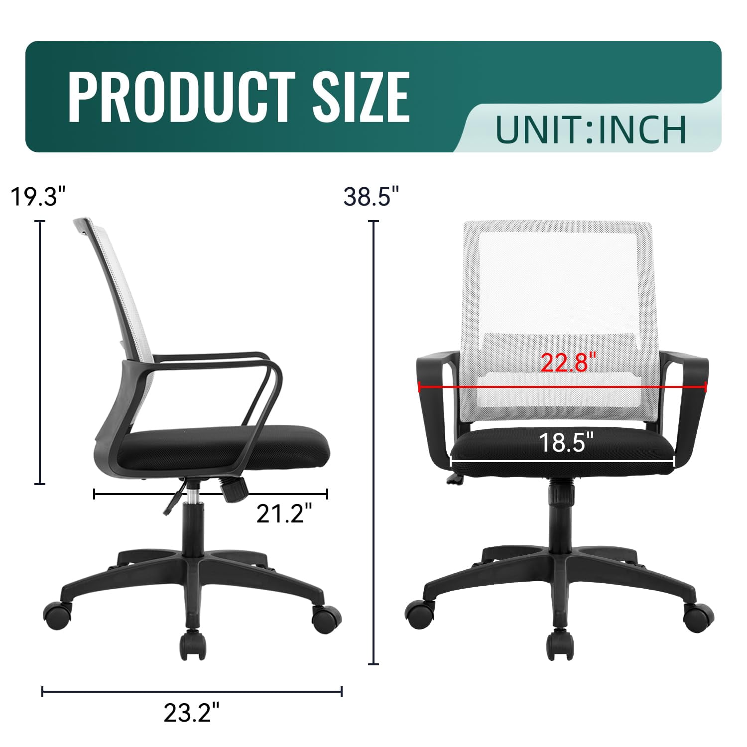 FDW Ergonomic Mesh Office Chair - Adjustable Mid-Back Computer Desk Chair with Lumbar Support, White
