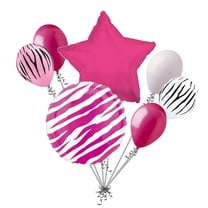 7 pc Hot Pink Zebra Print Balloon Bouquet Happy Birthday Baby Shower Animal