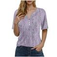 thumbnail image 2 of Njagoc3 Womens T-Shirt Printed V-Neck Button Loose Short Sleeve Tops, 2 of 6