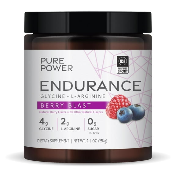 Dr. Mercola Pure Power Endurance Powder, Berry Blast Flavor, 9.1 oz (258 g), 30 Servings, 4 g of Glycine, 2 g of L-Arginine, 0 g of Sugar, Non-GMO