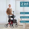 thumbnail image 3 of Andador y silla de transporte 2 en 1 ELENKER, plegable, con ruedas antideslizantes de 25 cm para personas mayores, respaldo reversible y reposapiés desmontables, color rojo, 3 of 5
