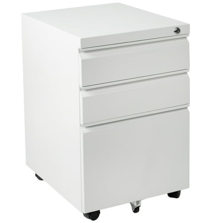 VIVO White Steel 3 Drawer Mobile Office File Cabinet with Lock | Rolling Pedestal Storage Cabinet on Wheels (FILE-MB01W)