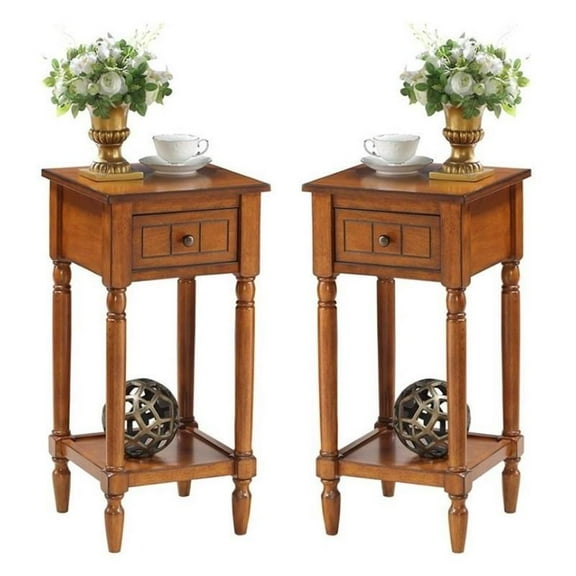 Home Square One-Drawer Accent End Table in Walnut Wood Finish - Set of 2