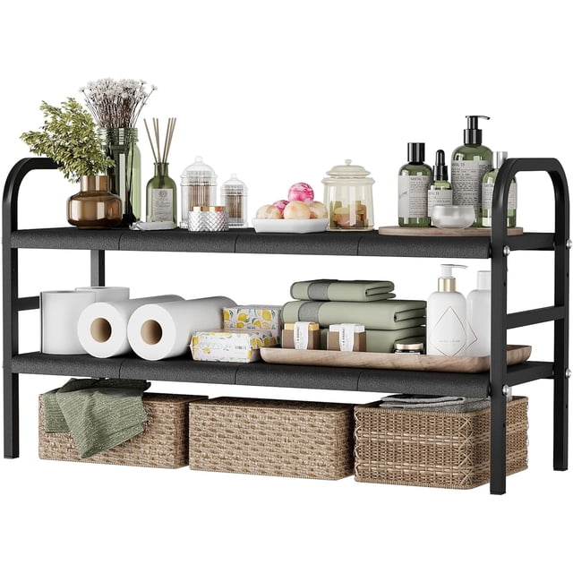 Organizador Debajo del Fregadero Extensible, Ajustable en Altura y Longitud de Acero Al Carbono, Estante de 2 Niveles con 8 Paneles para Cocina y Baño