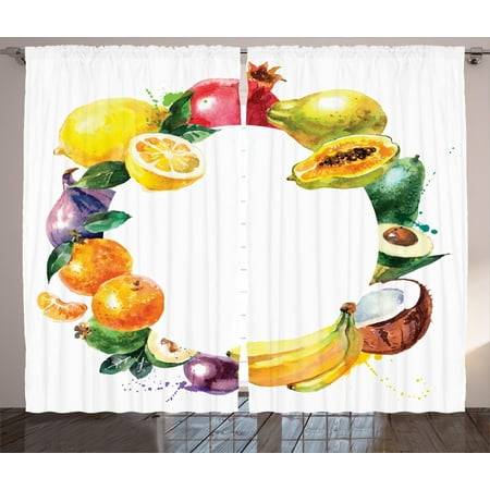 Fruit Curtains 2 Panels Set Nature Food With Banana Lemon Avocado