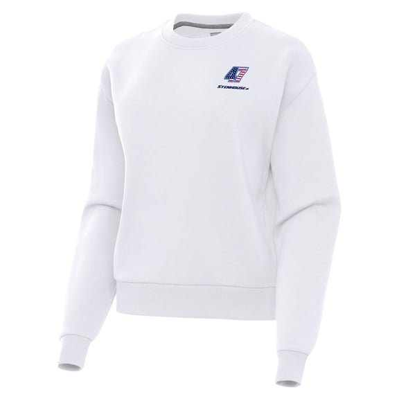 Women's-Antigua  White Ricky Stenhouse Jr. Victory Crewneck Pullover Sweatshirt