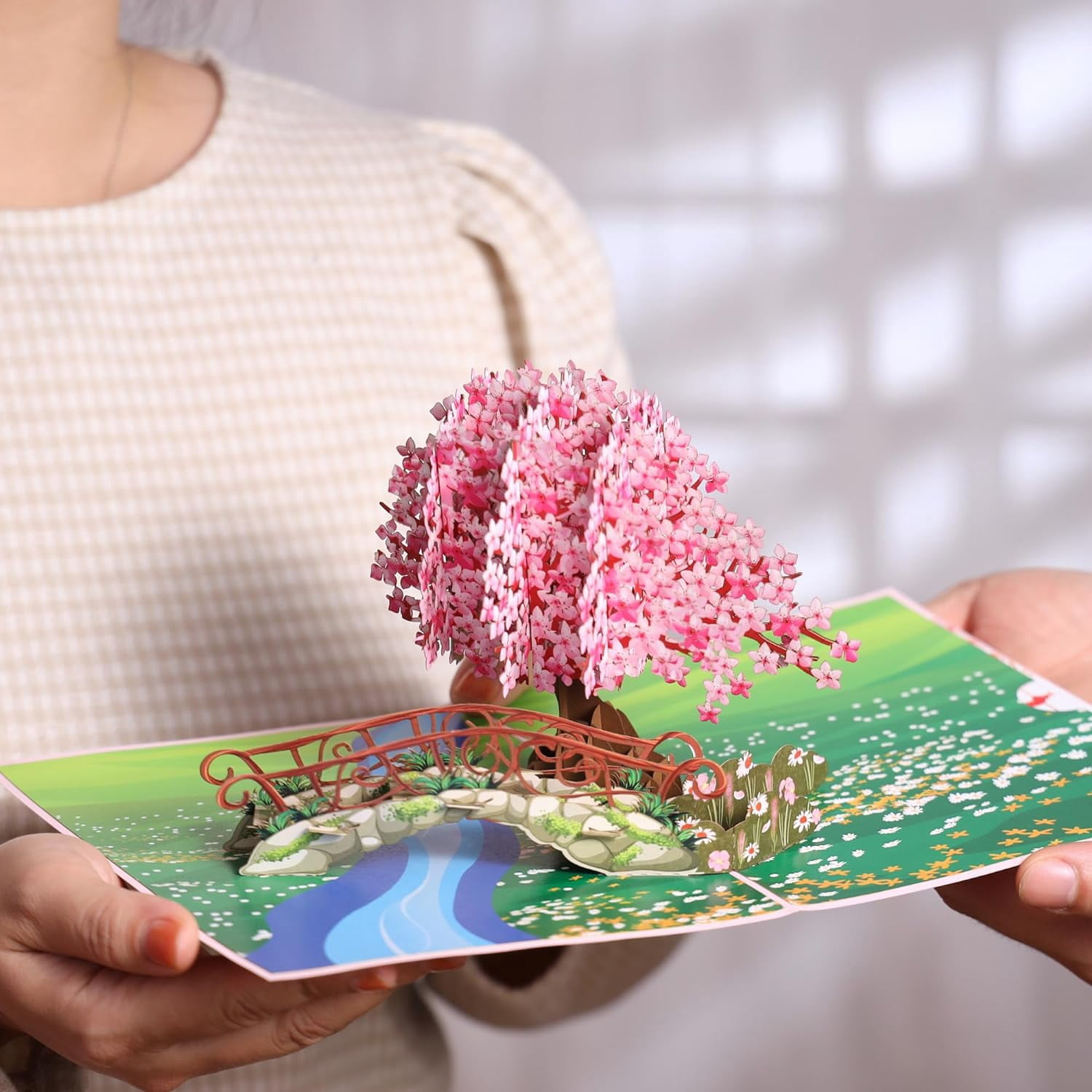 Cherry Blossom Pop Up Card, 3D Popup Flower Birthday Card 6x 8", Ideal Gift for Birthday, Mothers Day, Thank You, Anniversary, Valentines, All Occasion for Women, Wife, Mom, Sister, Grandma, Her