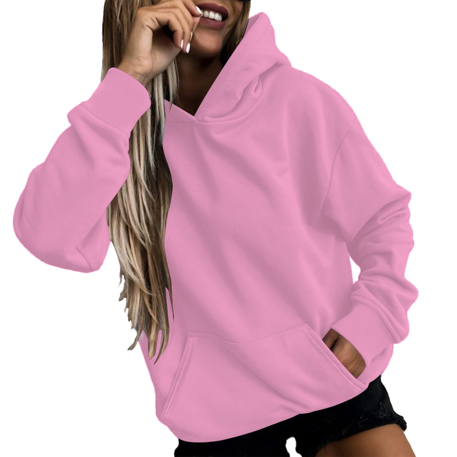 Yyeselk Hoodies for Women Solid Color Tops Pullover Hooded