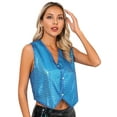 thumbnail image 2 of Aislor Women's Sequin Sleeveless Vest Sparkly Casual Open Front Waistcoat Jackets Glitter Vest Coat Light Blue 170, 2 of 6
