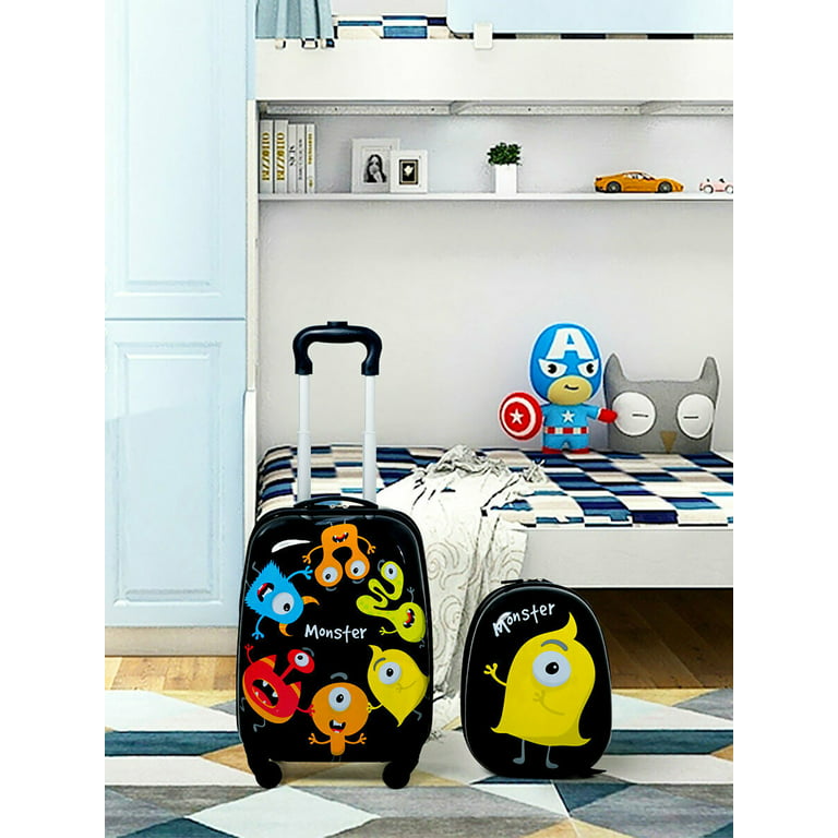 2 Pieces 18 inch Ride-On Kids Luggage Set with Spinner Wheels and Bee Pattern-yellow | Costway