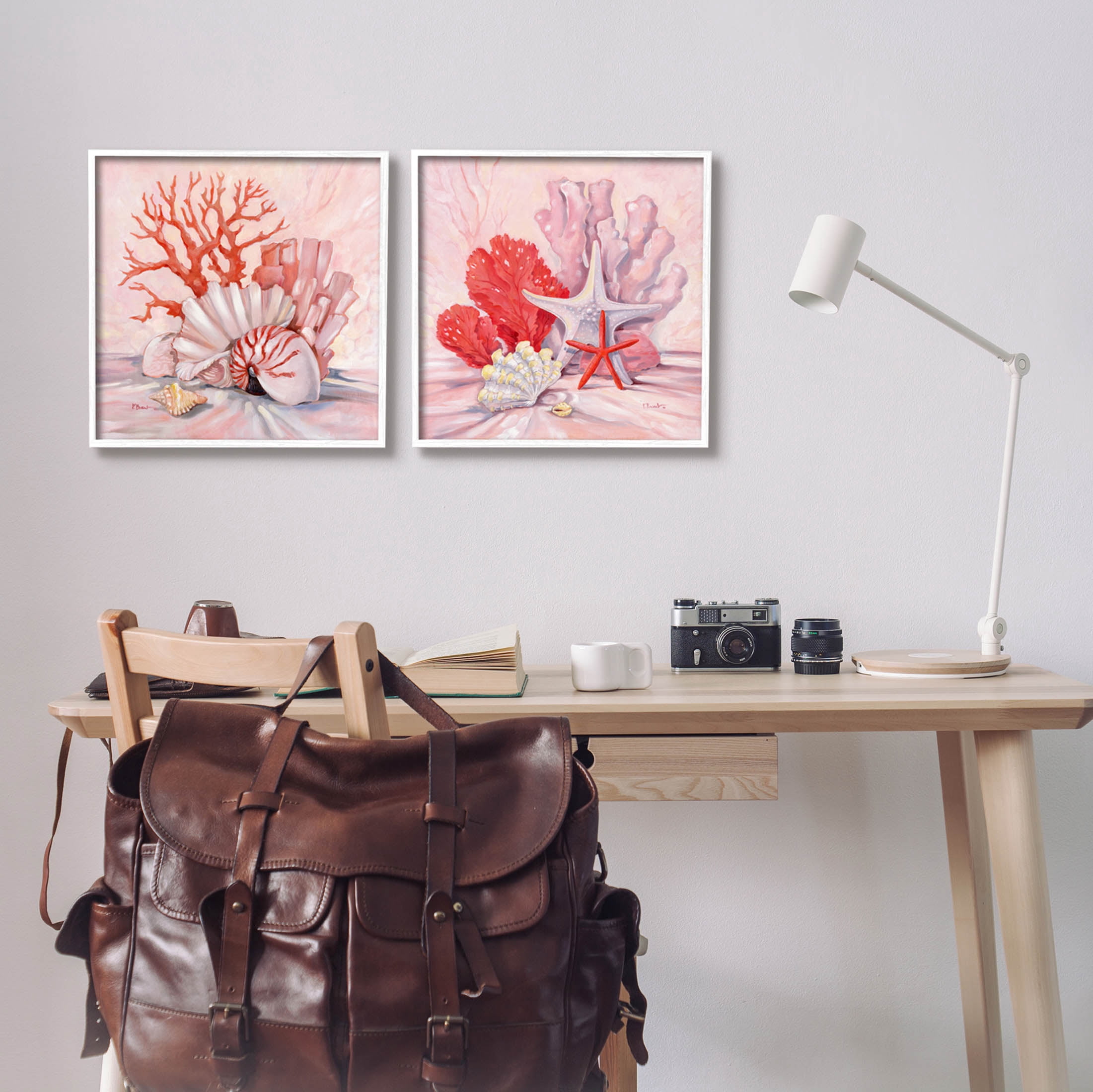 Stupell Industries Pink Coral Sea Life Painting White Framed Art Print Wall Art, Set of 2, Design by Paul Brent