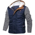 thumbnail image 2 of Mens Tops Clearance Men Casual Patchwork Trends Hooded Down Zipper Cardigan Warm Cotton Jacket Blue Xxl, 2 of 8