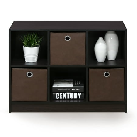 Basic Dark Walnut 6-Cube Bookcase with Storage Bins