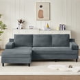 thumbnail image 3 of Pingliang Home 98" L-Shaped Sectional Sofa with Chaise, Comfy Corduroy Fluffy 3 Seater Couch with 2 Cup Holders for Living Room,Apartment,Office, Dark Gray, 3 of 11