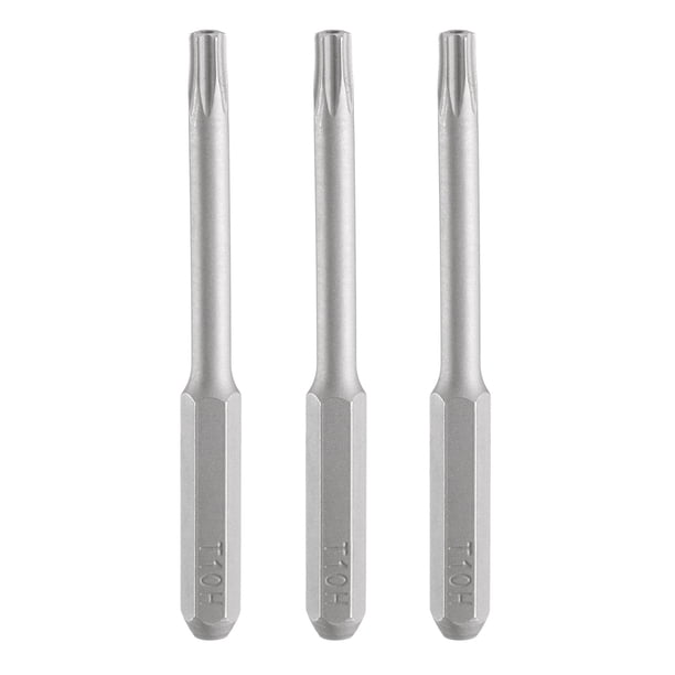 Uxcell 3pcs T10H Punta de destornillador Torx 5/32" Vástago hexagonal 45mm/1.77" Longitud Magnética Estrella de 6 Puntos Punta de destornillador de acero S2