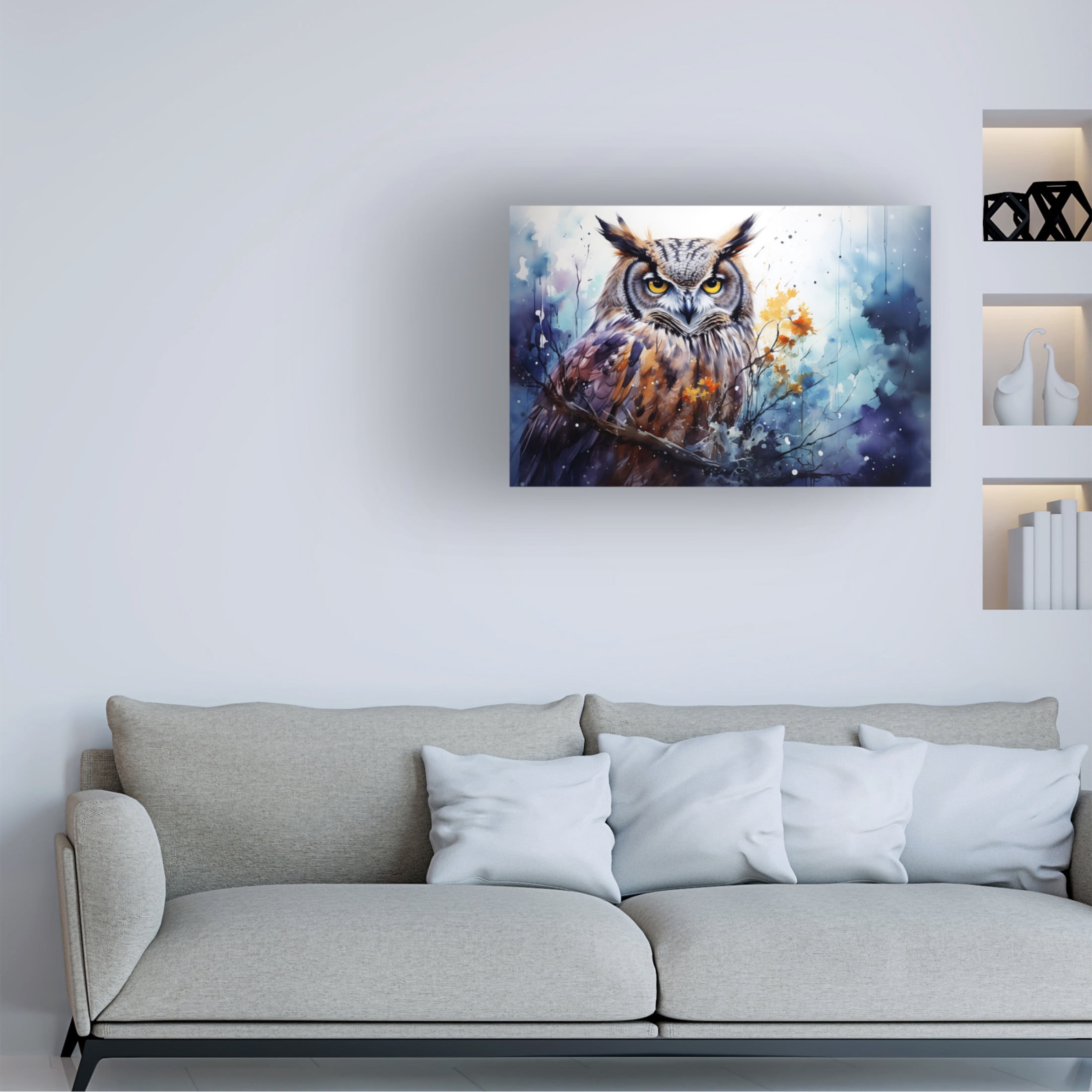 Canvas Wall Art - Momart 'Wild Life Of Predators In Watercolor 2' Wall Art for Living Room, Bedroom, or Office Décor by Trademark Fine Art - 32 x 22 Inches