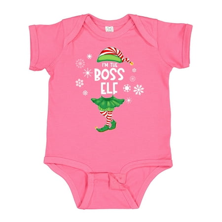 

Inktastic Funny Christmas I m the Boss Elf with Shoes and Hat Gift Baby Boy or Baby Girl Bodysuit