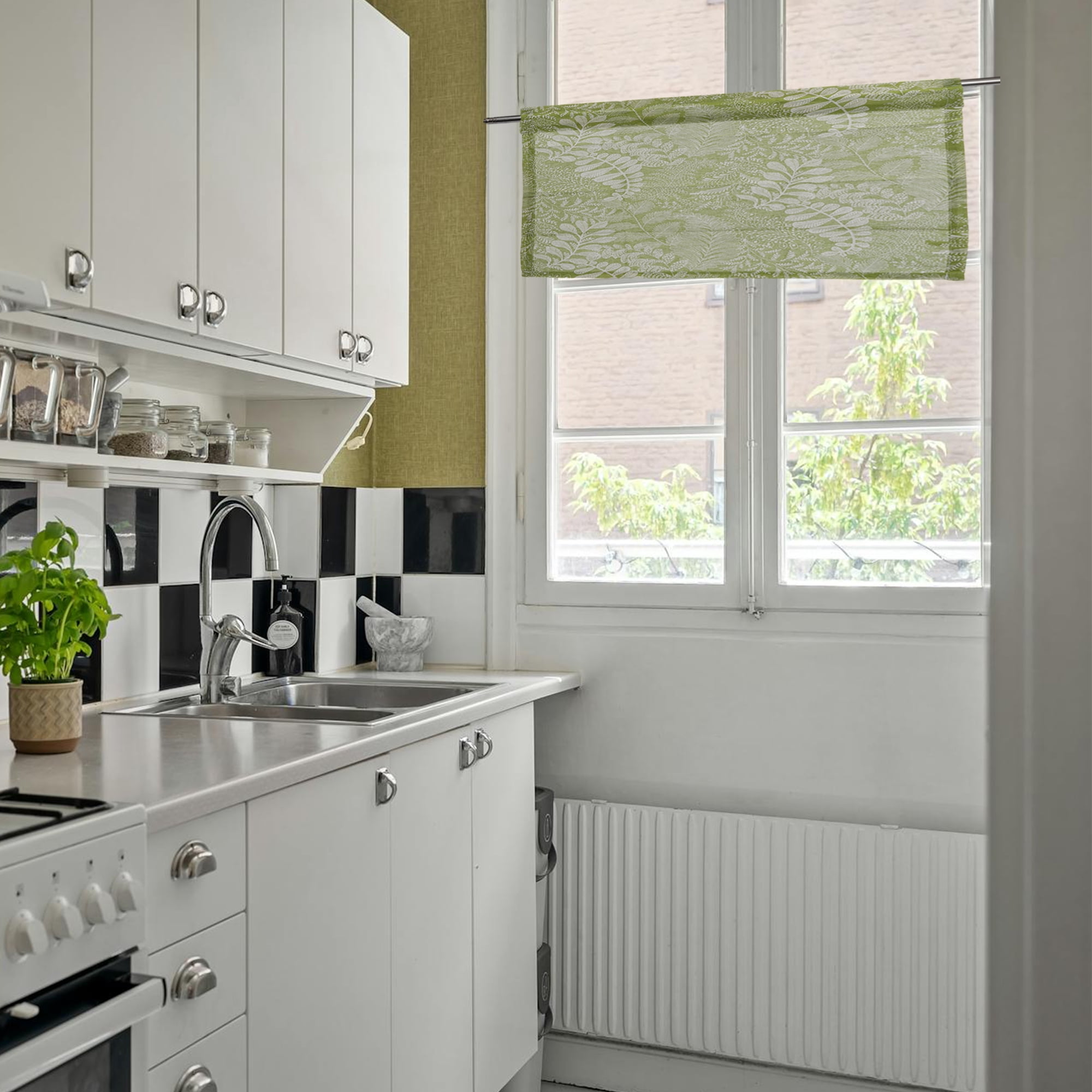 Unique Bargains 2pcs Cotton Linen Short Window Curtains Green 55.12"L x 18.11"W