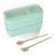 thumbnail image 1 of Fiambrera Bento Box verde con compartimento 3 en 1, recipiente apilable para almuerzo de paja de trigo, utensilios aptos para microondas, 1 of 5