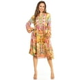 thumbnail image 5 of Sakkas Jules Women's Boho Long Sleeve Split Neck Floral Midi Dress Loose Cocktail - 577-Pink - S/M, 5 of 5