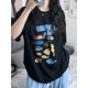 thumbnail image 1 of Women's Casual Summer Fish Print Mid-Length T-Shirt - Loose Fit, Round Neck, Short Sleeve, Cotton, Black with Colorful Underwater Design, "DREAMY CLUB" Lettering, Perfect for Casual Attire, 1 of 8