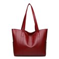thumbnail image 1 of Bolso de hombro de cuero PU de mujer de gran capacidad sólido con asa superior, 1 of 6