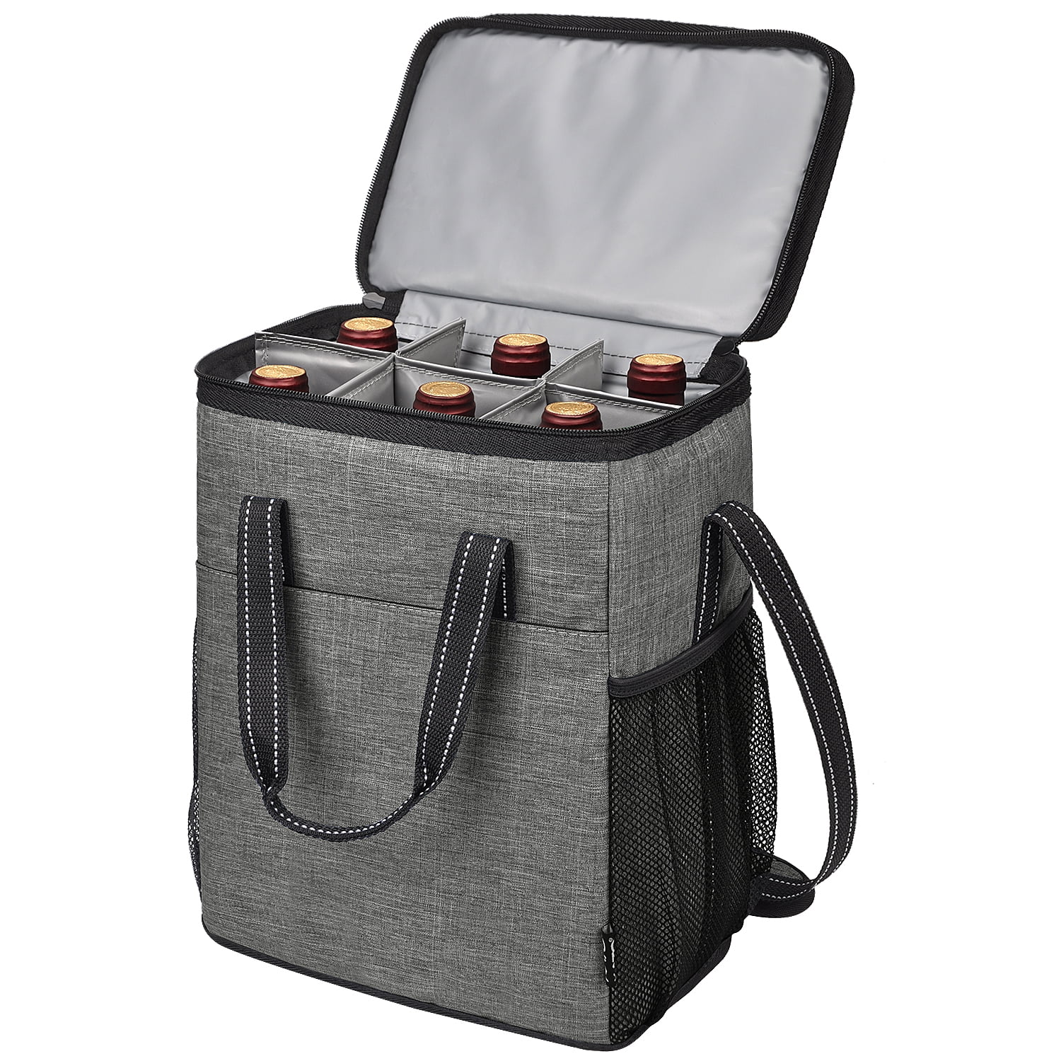 Kato 6 Bottle Wine Carrier, Insulated Leakproof Padded Wine Cooler Carrying Tote Bag for Travel ...