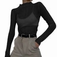 thumbnail image 2 of Women'S Pleated Long Sleeve Sheer Tops Black S, 2 of 7