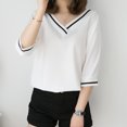 thumbnail image 4 of Débardeurs Femme Décontracté Col en V Uni Manches Courtes T-Shirt Blouse Hauts, 4 of 5