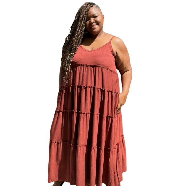 Spaghetti Strap Fit Flare Plus Size Maxi Dress