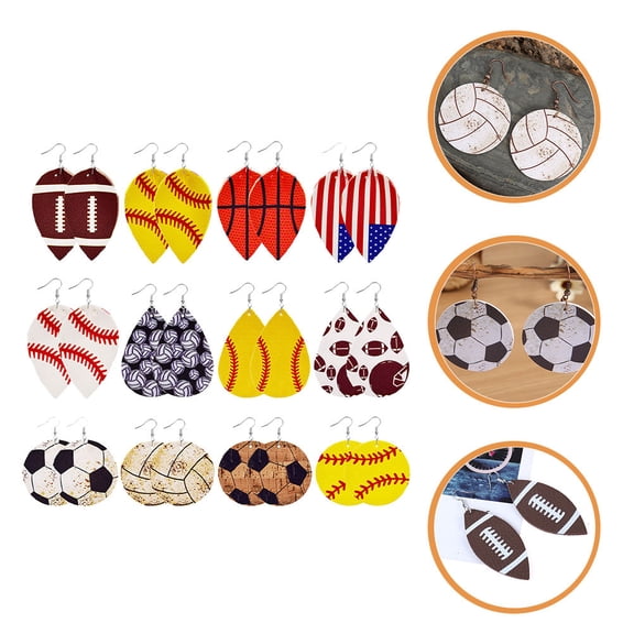 LEORX 12 Pairs Rugby Basketball Earrings Assorted Color Retro Sports Theme Women for Fan Gear
