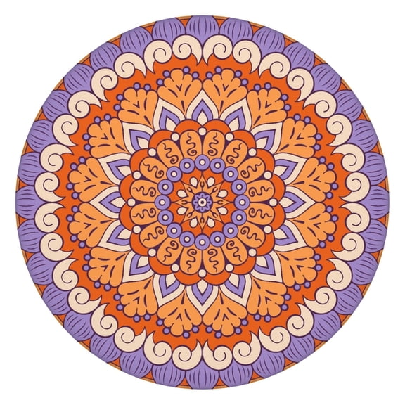 Geometric Mandala Design Round Tablecloth Waterproof Elastic Edge Wipeable Cover for Restaurants, Cafes