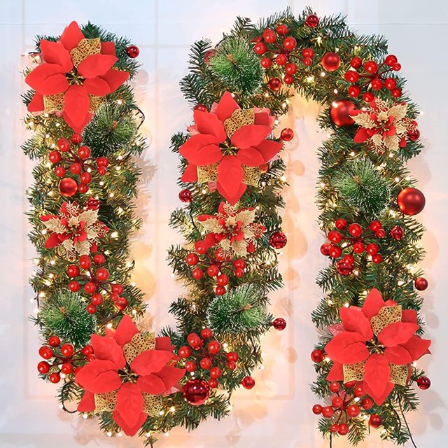 SHAVINGFUN Guirnalda Navideña, Guirnalda de Navidad con Luces,con 30 LED Luces 2.7 M,Decoraciones de Navidad,para Escaleras, Chimenea, Puerta, árboles de Navidad, Jardí